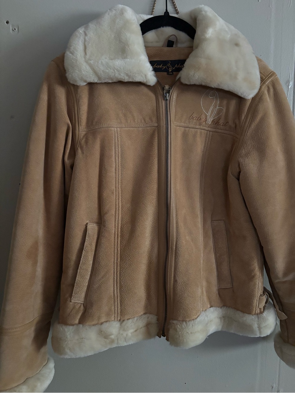 Baby Phat Tan Jacket with Cream Faux Shearling Collar